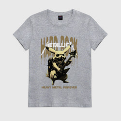 Футболка хлопковая женская Metallica на фоне тяжёлого рока от Пикачу, цвет: меланж