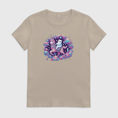 Женская футболка Забавный кот и альпака / Миндальный – фото 1