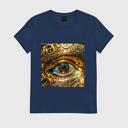 Футболка хлопковая женская Золотой глаз металлический в стиле стимпанк, цвет: тёмно-синий