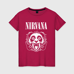 Футболка хлопковая женская Nirvana rock panda, цвет: маджента