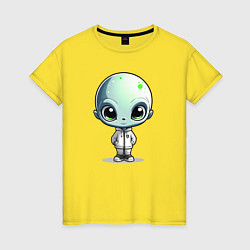 Футболка хлопковая женская Милый инопланетянин с большими глазами, цвет: желтый