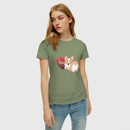 Женская футболка Спящий корги с сердцем / Авокадо – фото 3
