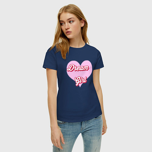 Женская футболка Девушка-мечта в розовом сердце / Тёмно-синий – фото 3