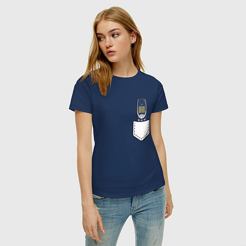 Женская футболка Нокиа в кармашке стиль 2000 х / Тёмно-синий – фото 3