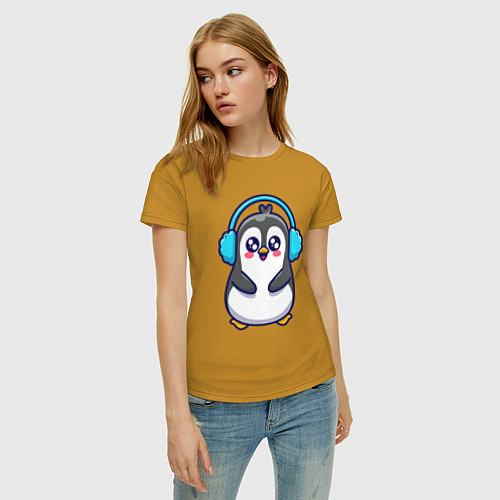 Женская футболка Милый пингвинчик / Горчичный – фото 3