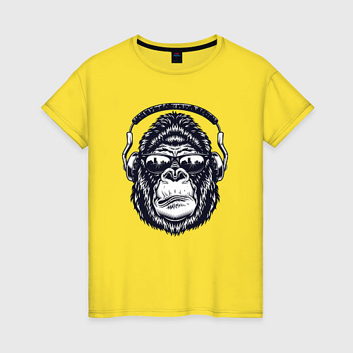 Женская футболка Горилла в наушниках / Желтый – фото 1