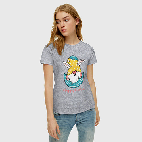 Женская футболка Пасхальный гном с ушками / Меланж – фото 3