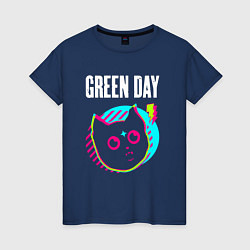 Футболка хлопковая женская Green Day rock star cat, цвет: тёмно-синий