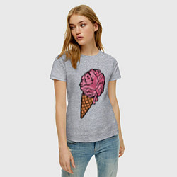 Футболка хлопковая женская Brain ice cream, цвет: меланж — фото 2