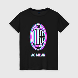 Футболка хлопковая женская AC Milan FC в стиле glitch, цвет: черный