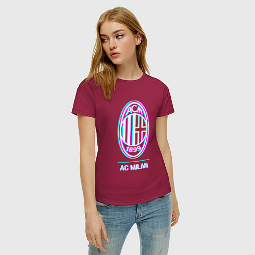 Женская футболка AC Milan FC в стиле glitch / Маджента – фото 3
