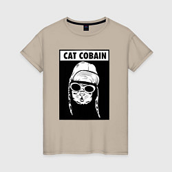 Футболка хлопковая женская Cat cobain, цвет: миндальный