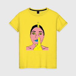Футболка хлопковая женская Палец в носу, цвет: желтый