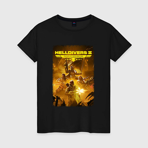 Женская футболка Адские десантники с флагом - helldivers 2 / Черный – фото 1