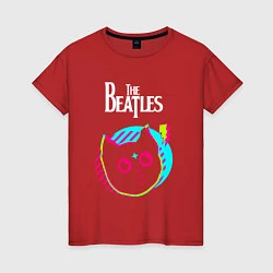 Футболка хлопковая женская The Beatles rock star cat, цвет: красный