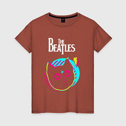 Футболка хлопковая женская The Beatles rock star cat, цвет: кирпичный