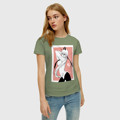 Женская футболка Человек бензопила Пауэр в офисном костюме / Авокадо – фото 3