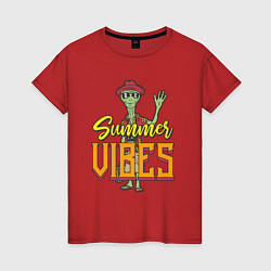Футболка хлопковая женская Пришелец summer vibes, цвет: красный