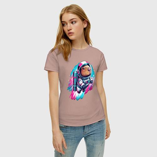 Женская футболка Полёт космонавта капибары - нейросеть / Пыльно-розовый – фото 3