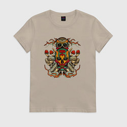 Футболка хлопковая женская Skull and mushrooms, цвет: миндальный