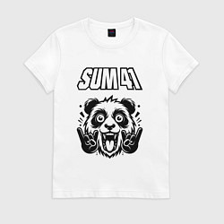 Футболка хлопковая женская Sum41 - rock panda, цвет: белый