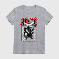 Футболка хлопковая женская AC DC на фоне Пикачу играющего рок на гитаре, цвет: меланж