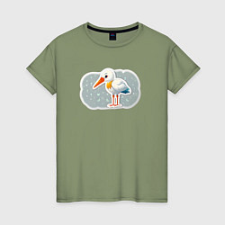 Футболка хлопковая женская Птенец черно белого аиста, цвет: авокадо