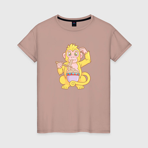 Женская футболка Обезьяна с лапшой / Пыльно-розовый – фото 1