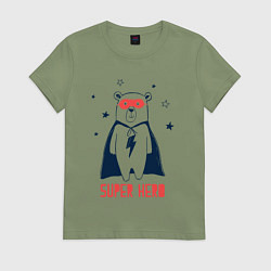 Футболка хлопковая женская Мишка супергерой, цвет: авокадо