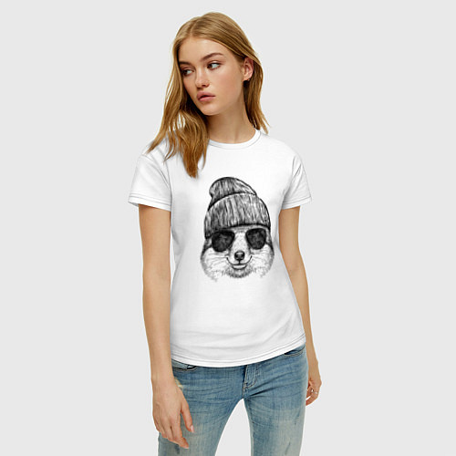 Женская футболка Лиса хипстер / Белый – фото 3