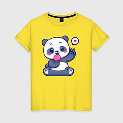 Футболка хлопковая женская Ice cream panda, цвет: желтый