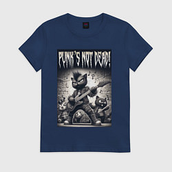 Футболка хлопковая женская Black kitten - punks not dead, цвет: тёмно-синий