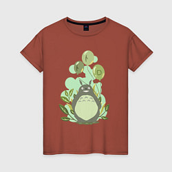 Футболка хлопковая женская Green Totoro, цвет: кирпичный