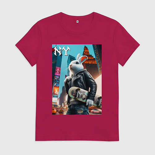 Женская футболка Cool hare with a skateboard - ai art / Маджента – фото 1