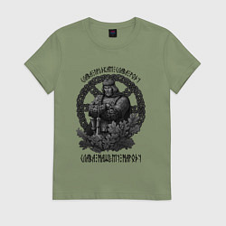 Футболка хлопковая женская Русич в солярном круге силы - слава предкам, цвет: авокадо