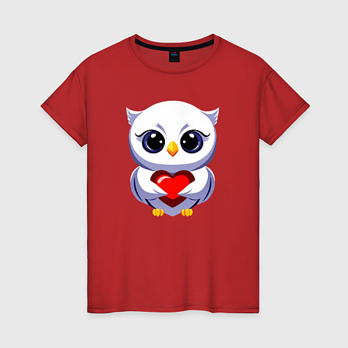 Женская футболка Совенок белый с сердечком / Красный – фото 1