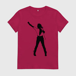 Футболка хлопковая женская Черный силуэт кричащего Джексона, цвет: маджента