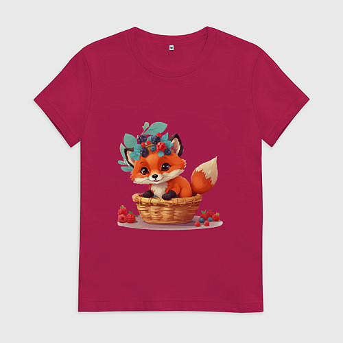 Женская футболка Лисенок в корзине / Маджента – фото 1