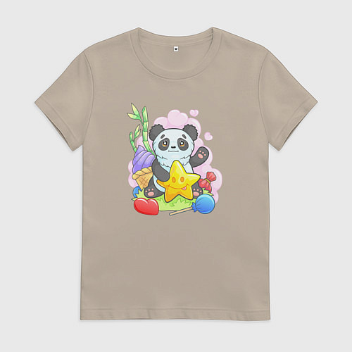 Женская футболка Панда со звездой / Миндальный – фото 1