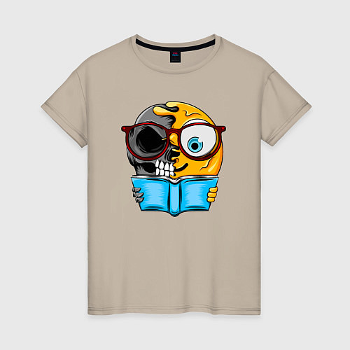 Женская футболка Смайлик с книгой / Миндальный – фото 1