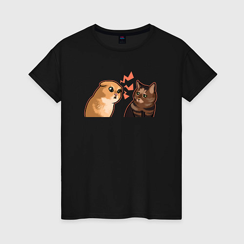 Женская футболка Недовольный и грустный кот - Talking Cats / Черный – фото 1
