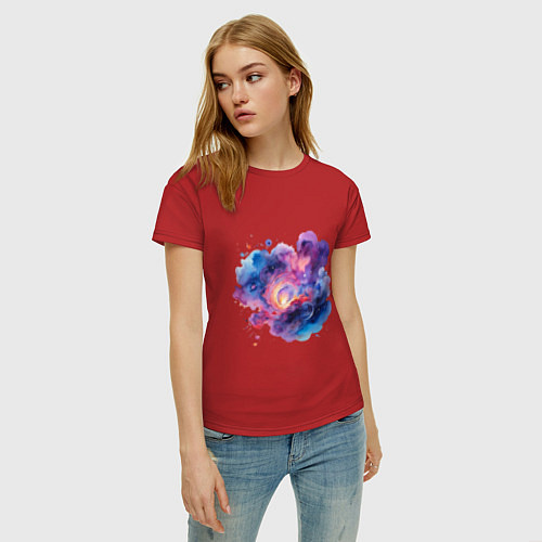 Женская футболка Космическая спираль акварель / Красный – фото 3