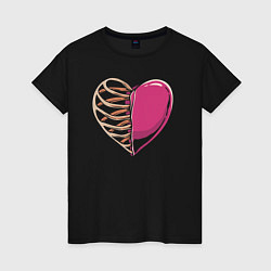Футболка хлопковая женская Сердце в груди, цвет: черный