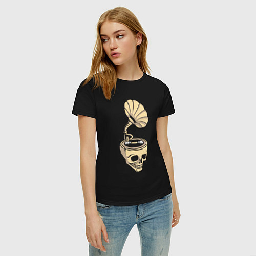 Женская футболка Skull vinyl / Черный – фото 3