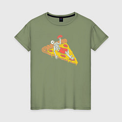 Футболка хлопковая женская Скелет пиццеед, цвет: авокадо