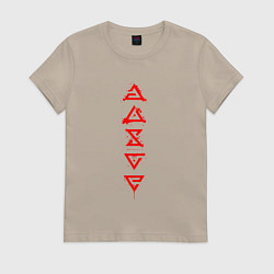 Футболка хлопковая женская Знаки ведьмака с подтеками, цвет: миндальный