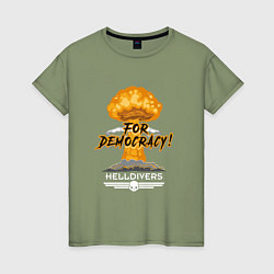 Футболка хлопковая женская Helldivers: For Democracy, цвет: авокадо