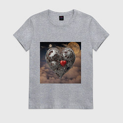 Футболка хлопковая женская Сердце и луна, цвет: меланж