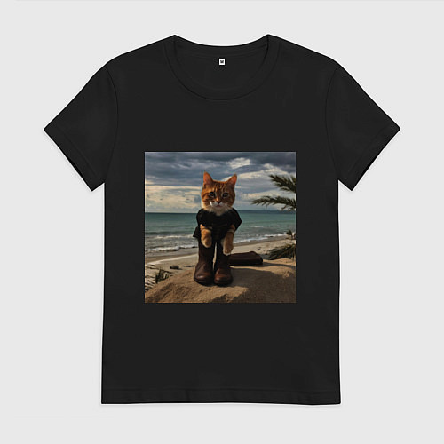 Женская футболка Пляжный котик / Черный – фото 1