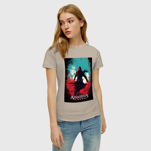 Женская футболка Assassins creed red blue abstract / Миндальный – фото 3